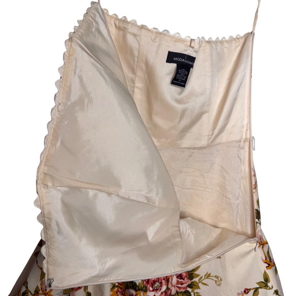 VTG Y2K Moda International Floral Print Strapless Fit Flare Cottagecore Dress 2 - Picture 9 of 9